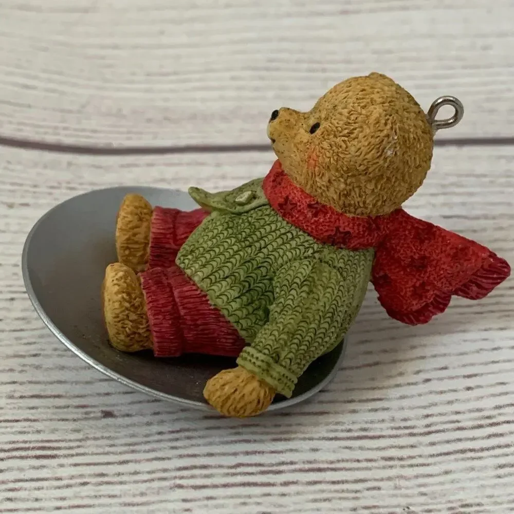 Hallmark Teddy Bear Sledding Christmas Ornament 2002 Wendy Woosh No Box 2 3/4